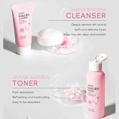 6Pcs Sakura Skin Care Set Hydrating Moisturing Smoothing Nourishing Brightening Firming Women Beauty Skincare Product