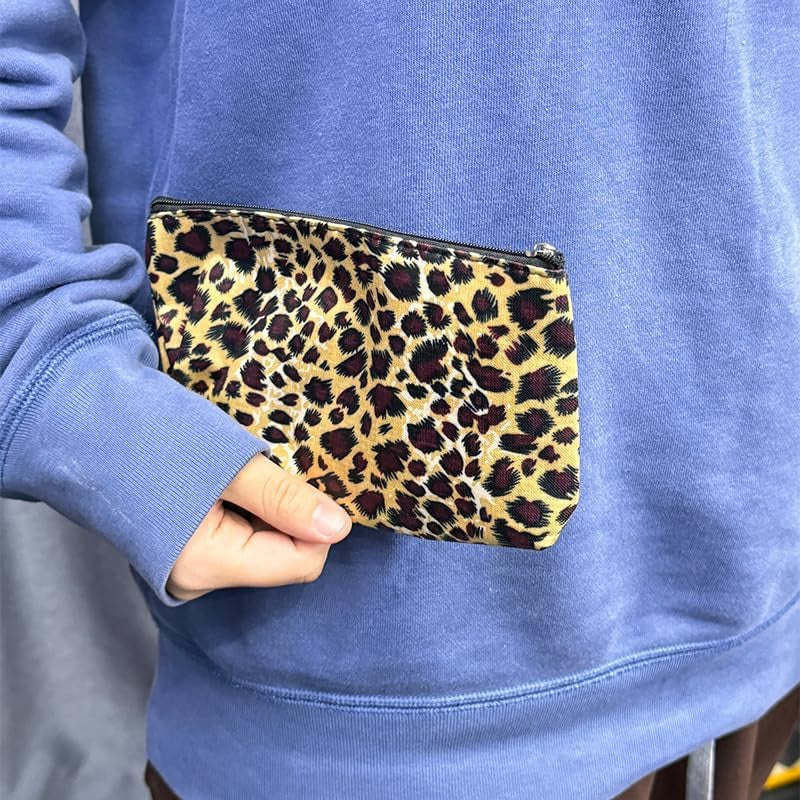 Mini Leopard Makeup Cosmetic Bag for Purse Toiletry Travel Women Cute Zipper Pouch